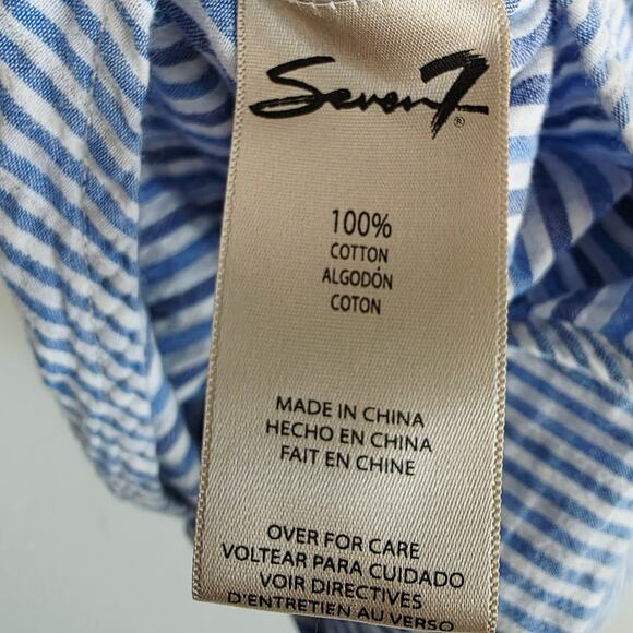 Seven7 Blue & White Cotton Boho Ruffle Short Sleeve Tie Front  Top Size Small - Picture 4 of 6